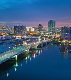 aerial view of Flagler Memorial Bridge and West palm Beach